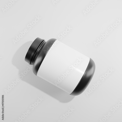 black plastic bottle with blank label a top view on white background 3d render