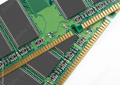 RAM memory. Chip close up   microelectronics   RAM macro   computer circuit on a white background. Operative memory for notebook or laptop computer  monoblock  isolated on white background 