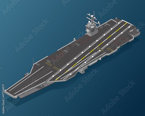 isometric, illustration, USS CVN-78, Nimitz-class aircraft carrier
