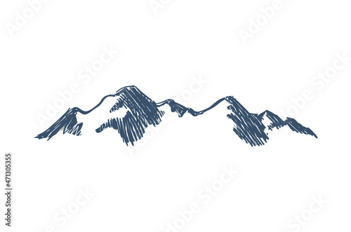 handdrawn mountain sketch, wild nature, sketch style drawing.