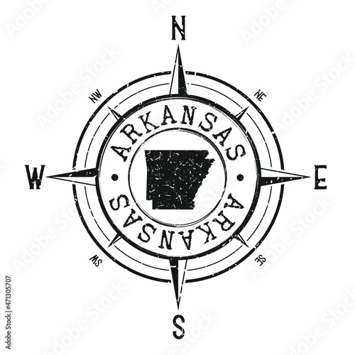 Arkansas, USA Stamp Map Compass Adventure. Illustration Travel Country Symbol. Seal Expedition Wind Rose Icon.