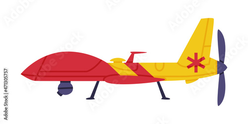Red and Yellow Aircraft as Rescue Equipment and Emergency Vehicle for Urgent Saving of Life Vector Illustration