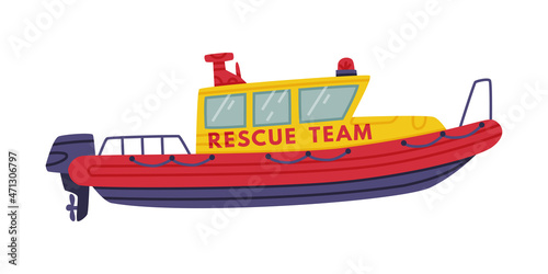 Boat as Sea Rescue Equipment and Emergency Vehicle for Urgent Saving of Life Vector Illustration