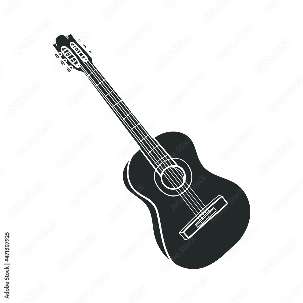 Fototapeta premium Guitar Icon Silhouette Illustration. Music Vector Graphic Pictogram Symbol Clip Art. Doodle Sketch Black Sign.