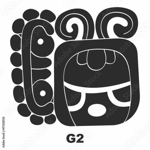 Vector icon with Mayan glyph lords of the nights. Maya god glyph symbol G2