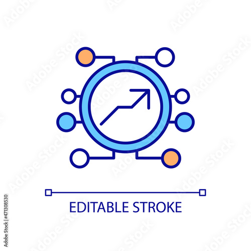 Improve network RGB color icon. Computer software and system management. Information technologies monitoring. Isolated vector illustration. Simple filled line drawing. Editable stroke