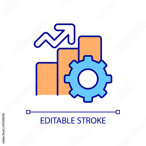 Statistics growth RGB color icon. Computer software and system management. Information technologies monitoring. Isolated vector illustration. Simple filled line drawing. Editable stroke