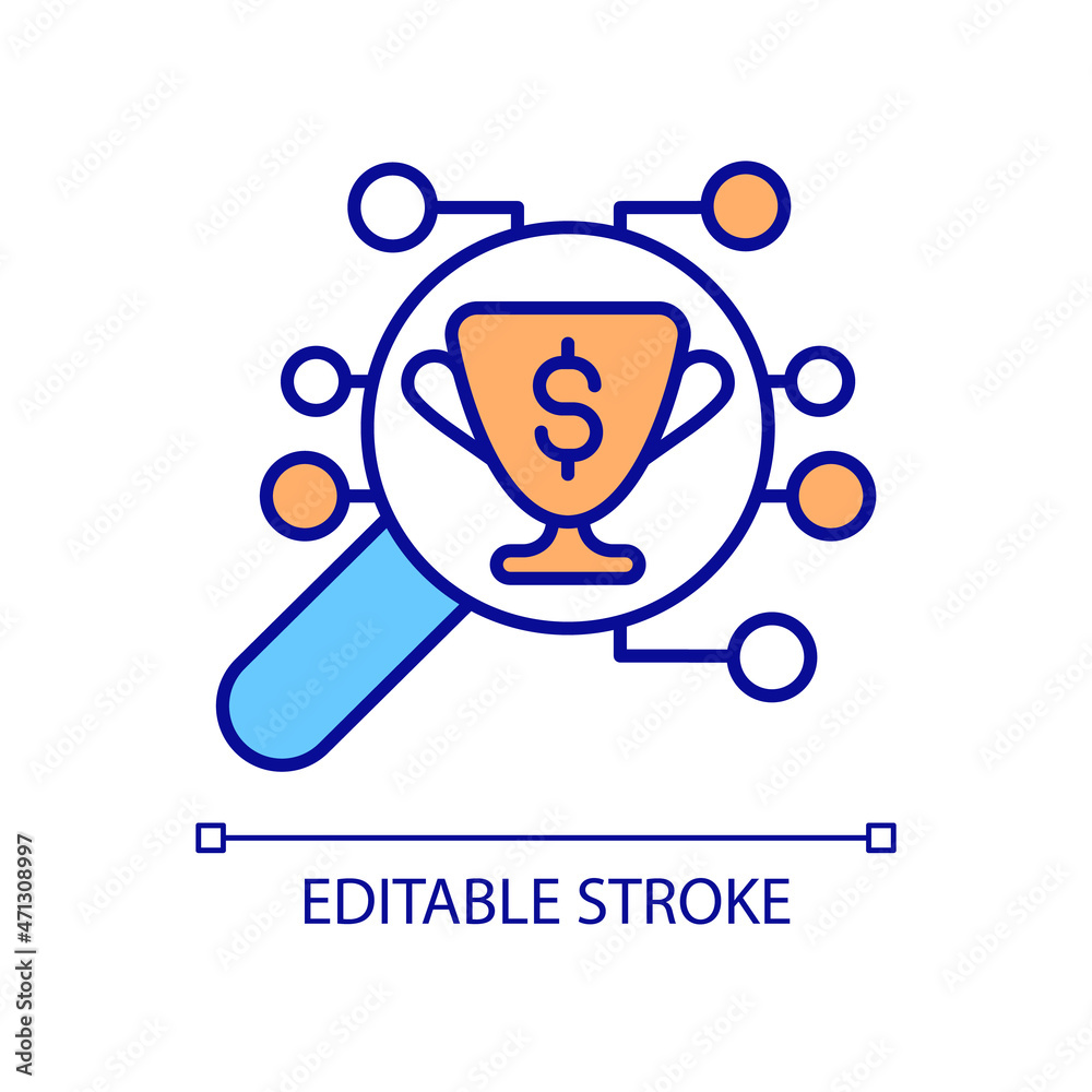 Analyze reward system RGB color icon. Online loyalty program management. Information technologies monitoring. Isolated vector illustration. Simple filled line drawing. Editable stroke Analyze reward system RGB color icon. Online loyalty program management. Information technologies monitoring. Isolated vector illustration. Simple filled line drawing. Editable stroke