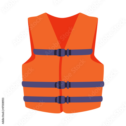 Orange Life Jacket or Vest as Personal Flotation Device for Drowning Prevention Vector Illustration