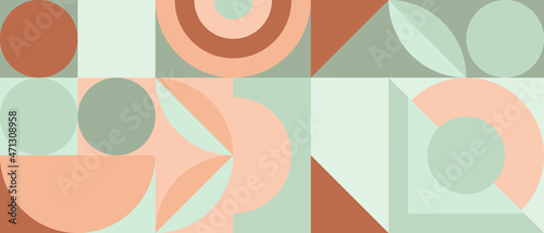 Trendy vector abstract geometric background with circles in retro scandinavian style, cover pattern seamless. Graphic pattern of simple shapes in earthy colors, abstract mosaic.