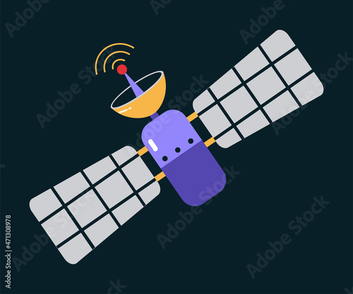 Space Adventure with Sputnik or Satellite Exploring Galaxy Vector Illustration