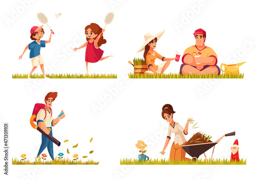 Lawn Cartoon Compositions Set