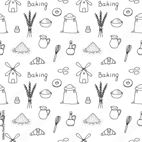 Baking seamless pattern vector illustration, hand drawing doodles