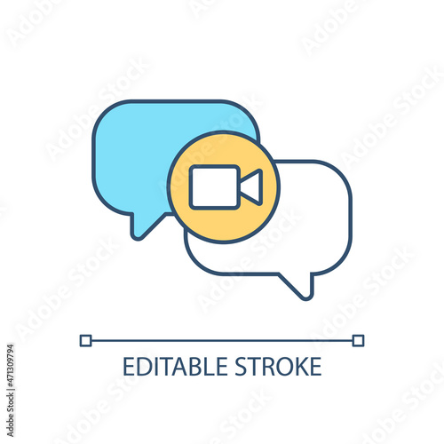 Video call RGB color icon. Calling friends and colleagues. Video conference and meeting. Digital conversation online. Isolated vector illustration. Simple filled line drawing. Editable stroke