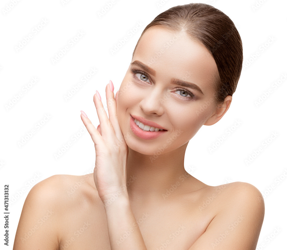 Beautiful Young Woman with Clean Fresh Skin isolated on white background Beautiful Young Woman with Clean Fresh Skin isolated on white background
