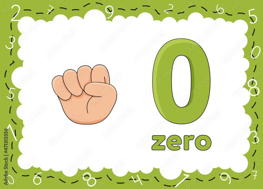 Children's educational cards with numbers. Flashcards finger counting