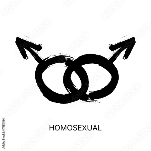 Hand drawn black ink brush stroke gender symbol. Sexual orientation sign isolated on white background. HOMOSEXUAL grunge icon. Vector illustration