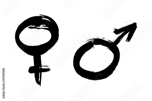 Hand drawn black ink brush stroke gender symbol. Sexual orientation sign isolated on white background. Female and male grunge icon. Vector illustration