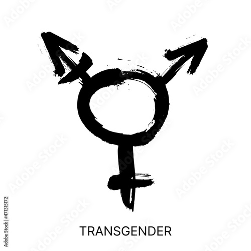 Hand drawn black ink brush stroke gender symbol. Sexual orientation sign isolated on white background. TRANSGENDER grunge icon. Vector illustration