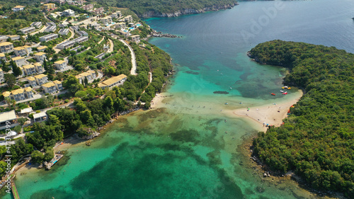 Aerial drone photo of paradise bay and complex islands of Sivota a popular summer destination, Ionian, Greece © aerial-drone