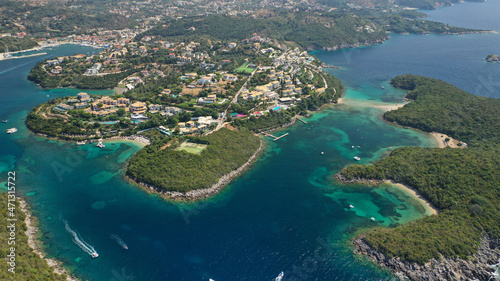 Aerial drone photo of paradise bay and complex islands of Sivota a popular summer destination, Ionian, Greece © aerial-drone