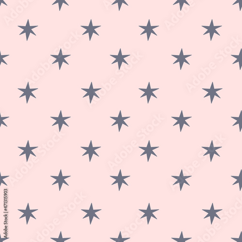 Holiday seamless pattern with hand drawn stars isolated on pink background. Vector flat illustration. Design for textile  wrapping  wallpaper  digital paper