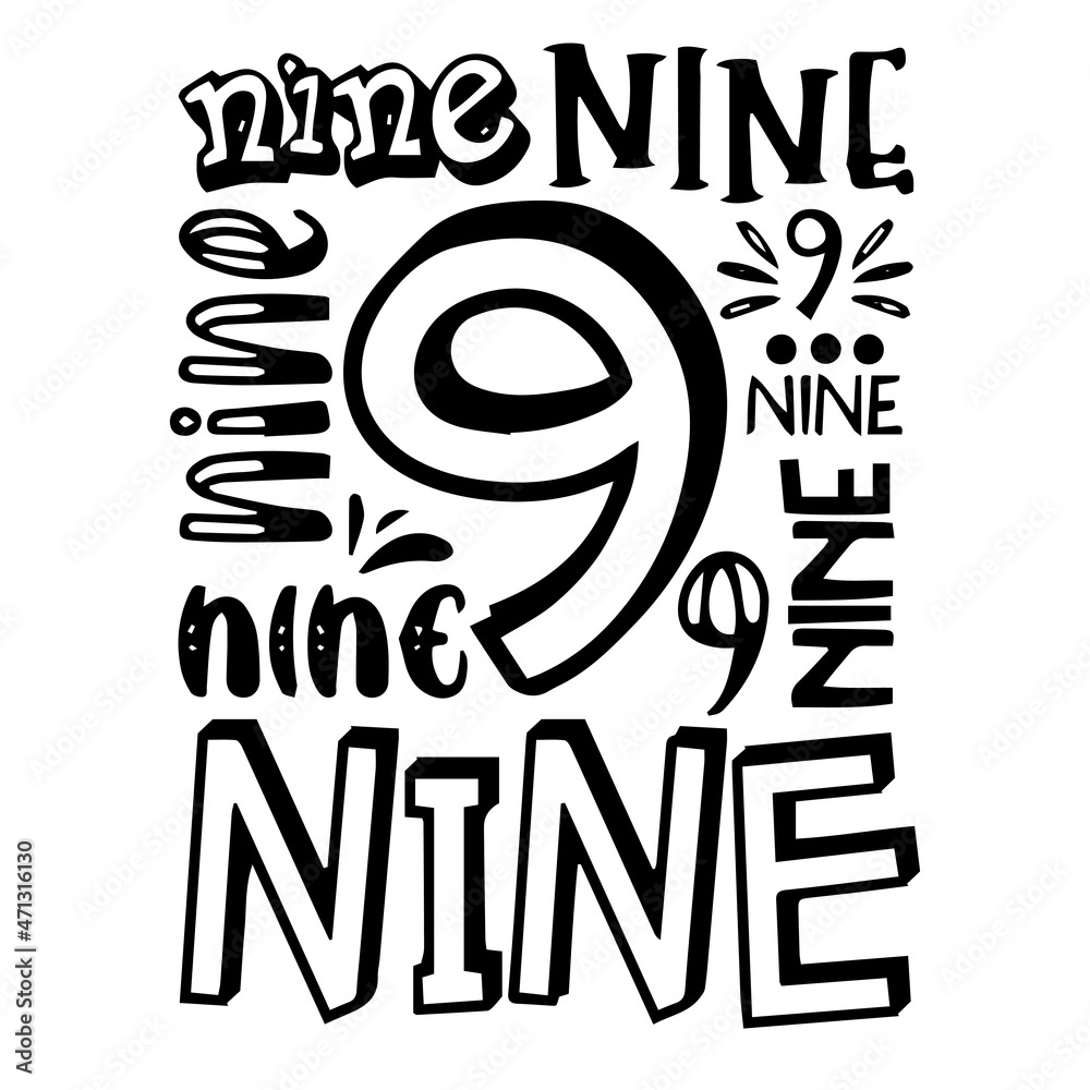 number nine logo inspirational quotes typography lettering design Stock ...