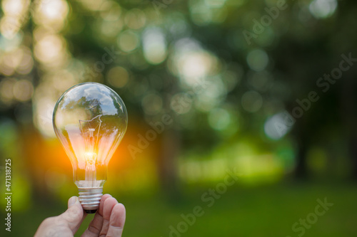 Light bulb Energy saving green nature background...