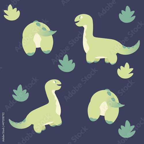 Flat illustration  pattern for baby bedding  wrapping paper  for background. Dinosaurs on a black background.
