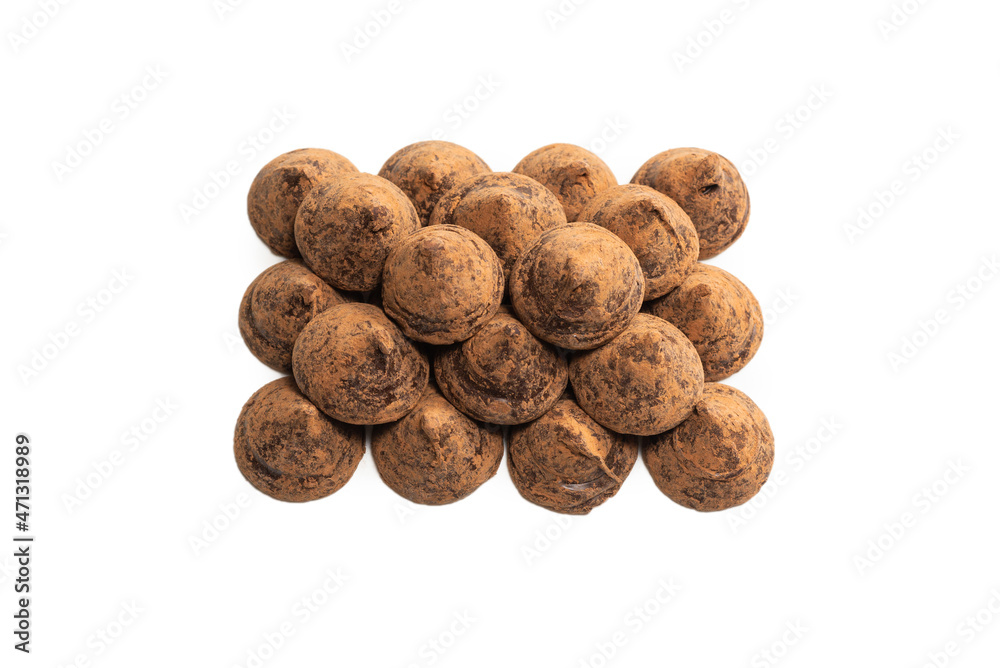 Chocolate truffles isolated on a white background. Chocolate truffles isolated on a white background.