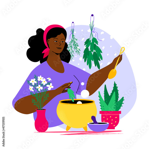 Prepare herbal decoction - colorful flat design style illustration