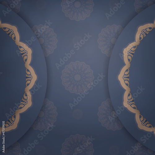 Greeting Flyer template in blue color with vintage brown pattern prepared for printing.