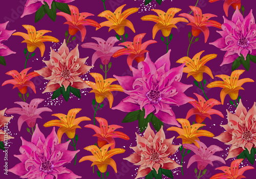 Vector Seamless Vibrant, Colorful Floral Pattern for Surface design: Fabrics, Packaging, Wrapping paper, Prints, Ads banner, Greeting gard