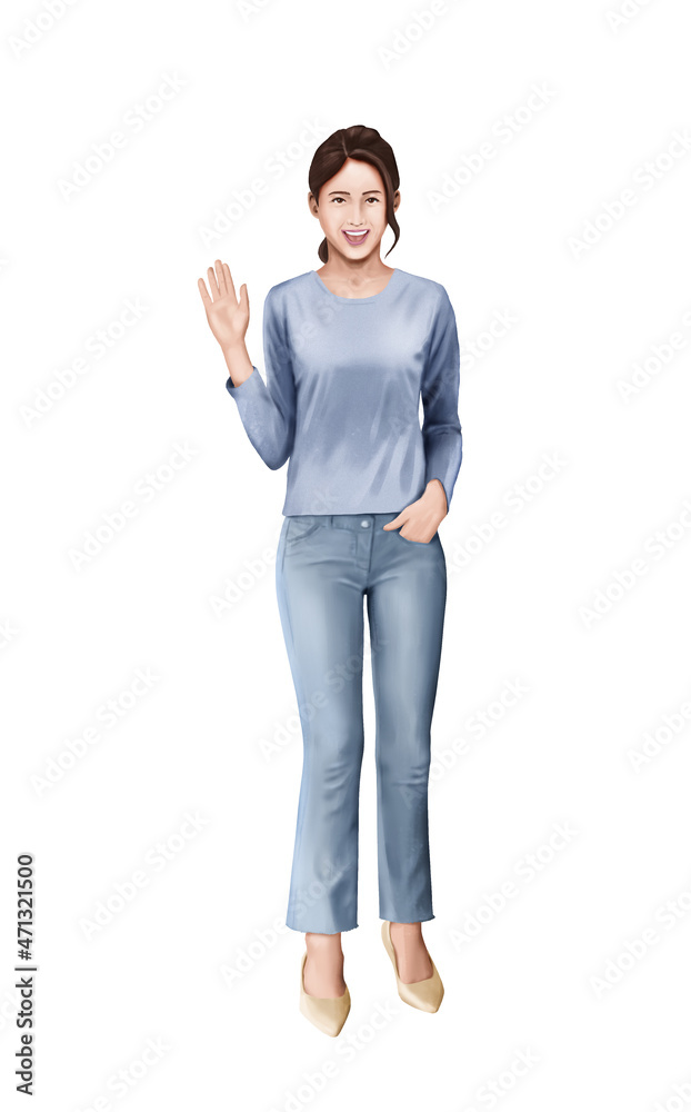 안녕 인사하는 여성 일러스트 안녕 인사하는 여성 일러스트