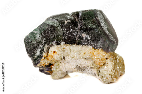 macro mineral fluorite stone on white background