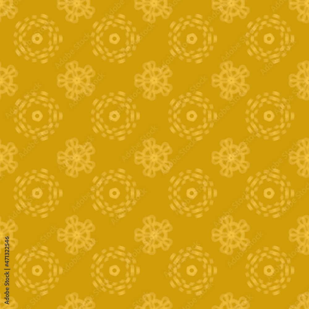 Seamless geometric pattern of mandalas, circles. Beautiful ornament on a yellow background, hand-drawn. Retro style. Design of the background, interior, wallpaper, textiles, fabric, packaging. Seamless geometric pattern of mandalas, circles. Beautiful ornament on a yellow background, hand-drawn. Retro style. Design of the background, interior, wallpaper, textiles, fabric, packaging.