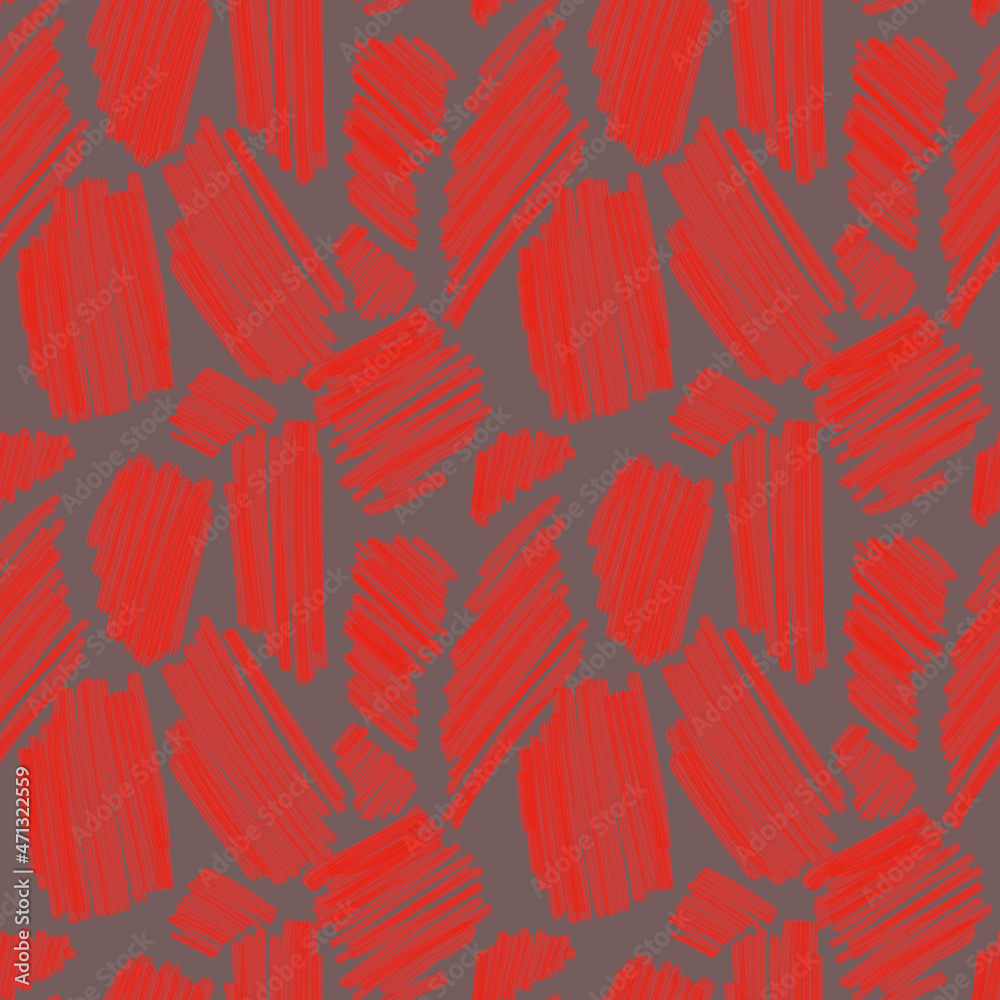Stylish seamless pattern of red spots on a grey background drawn by hand. Design of fabric, textiles, wallpaper, packaging, cover.