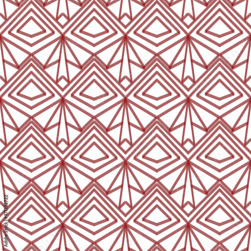Seamless geometric red pattern on a white background. Hand-drawn ornament. Design of background, fabric, textile, wallpaper, template.