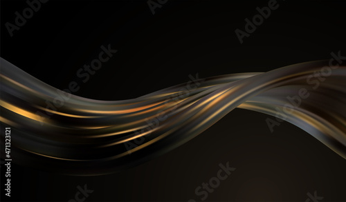 Abstract Waves. Shiny gold moving lines design element on dark background for greeting card and disqount voucher.