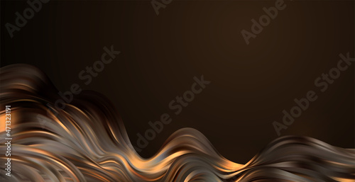 Abstract Waves. Shiny gold moving lines design element on dark background for greeting card and disqount voucher.