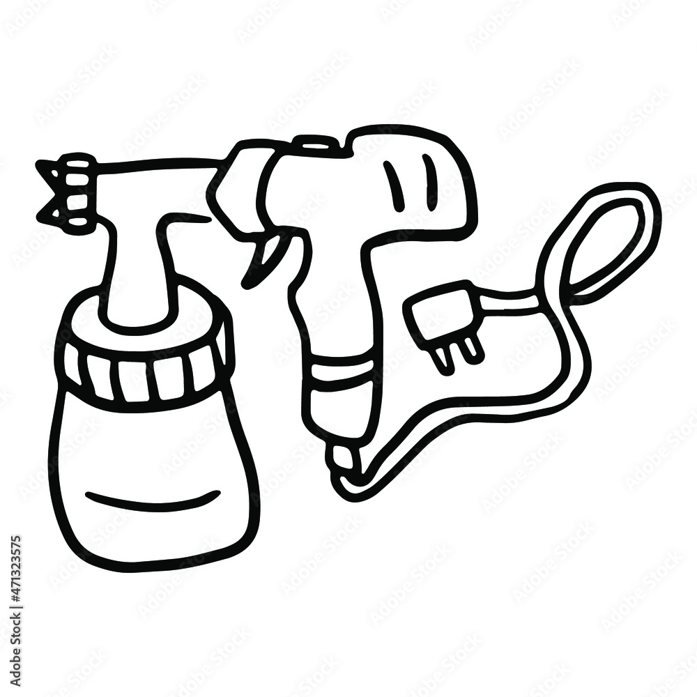 Spray gun in doodle style. Isolated vector. Spray gun in doodle style. Isolated vector.