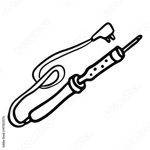 Soldering iron in doodle style. Isolated vector.