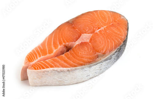 salmon steak on a white plate