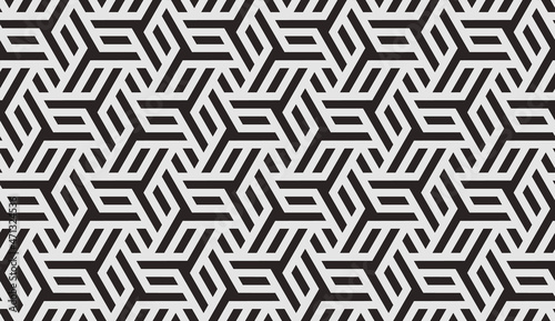 Pattern with monochrome bold intersecting stripes. Seamless Abstract geometric hexagonal background. Geometric pattern for sun louver, textile and wrapping. Vector Decorative lattice design.