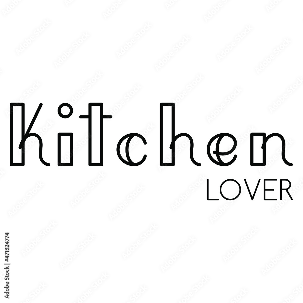 Kitchen lover lettering doodle handdrawn outline simple minimalistic flat design vector illustration isolated on white background