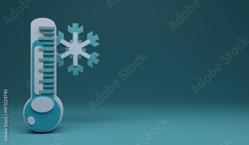 3d rendering of the thermometer cold temperature. Weather forecast icons