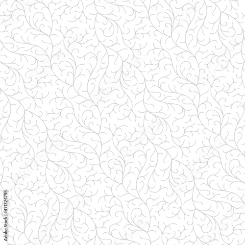 Pattern with curved lines and stylized floral elements. Vector seamless fractal texture. Abstract Monochrome nature background with stylized coral branches. Seamless Cracked surface.