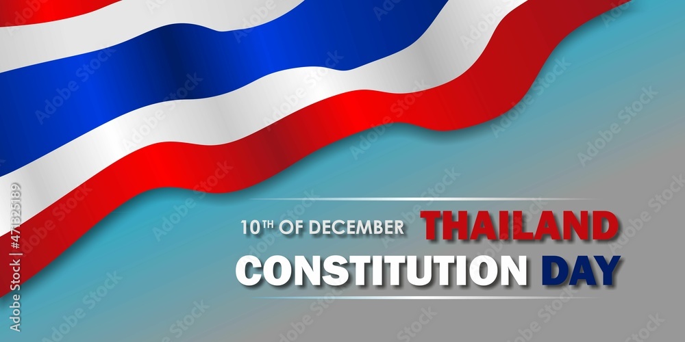 Thailand constitution day banner with template text vector illustration. Thai memorial holiday 10th of December design element with flag with stripes flag. Thailand constitution day banner with template text vector illustration. Thai memorial holiday 10th of December design element with flag with stripes flag.