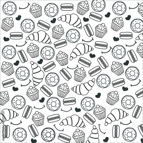 seamless doodle pattern  bakery product doodle  cake  donut doodle 