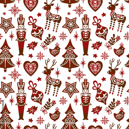 Christmas seamless pattern on scandinavian style. Vector.